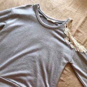 Gray Sweater with One Lace Cold Shoulder